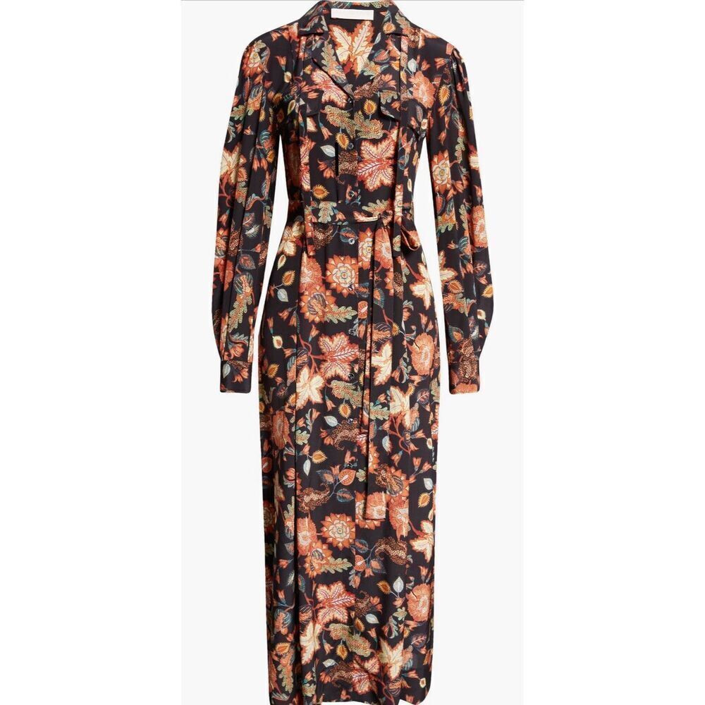 Ulla Johnson Giselle Floral Long Sleeve Silk Shirtdress NWT Size 00
